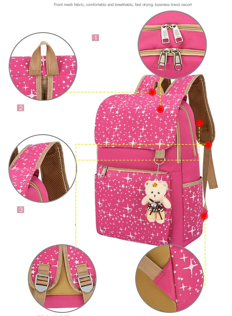 Student Backpack Three Piece Canvas Schoolbag Academic Style High Capacity Backpack for Boys and Girls Junior School Backpack