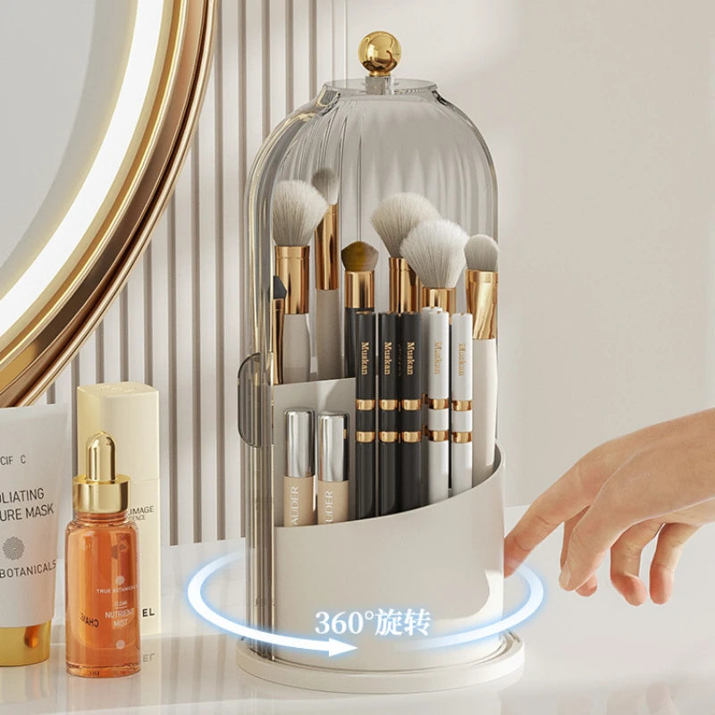 Makeup Brush Holder 360° Rotating With Lid Lipstick Eyebrow Pencil Holder Eye Shadow Storage Box Bird Cage Cosmetic Organizer
