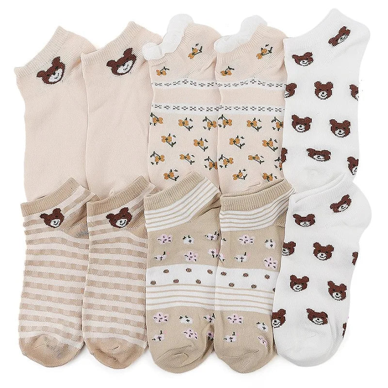 Cute Cat Boat Socks Summer Anti Slip Sweet Lovely Cartoon Animals Simple Short Sock Sweat-absorbing Breathable Elastic Hosiery