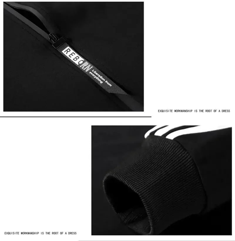 Fashion Tracksuit Men Suit Autumn New Zipper Cardigan Jacket+Sweatpants Stripe Running Fitness Basketball Jogging 2 Piece Set