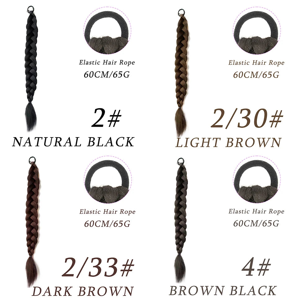 DIFEI Synthetic Boxer Ponytail Hair Extensions Elastic Hair Rope Wigs Natural Black Heat Resistant Braided Fakehair for Women