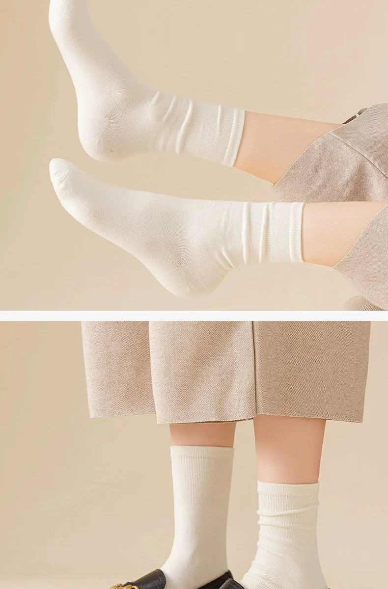 2Pairs Women Summer Thin Sweet Solid Color Cotton Socks Cute Breathable Home Sport Street Mid-tube Pile up Sox Harajuku 2024 New
