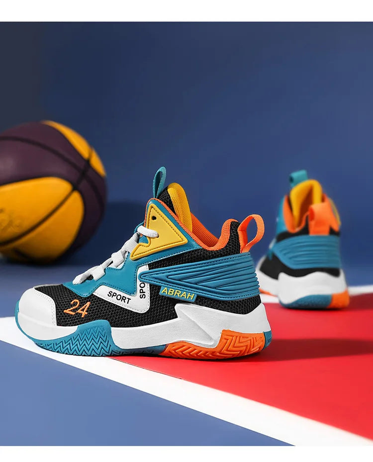 Children's Basketball Shoes for Boys Breathable Casual Sneakers Thick Sole Anti-slippery Kids Student Running Sports Shoes
