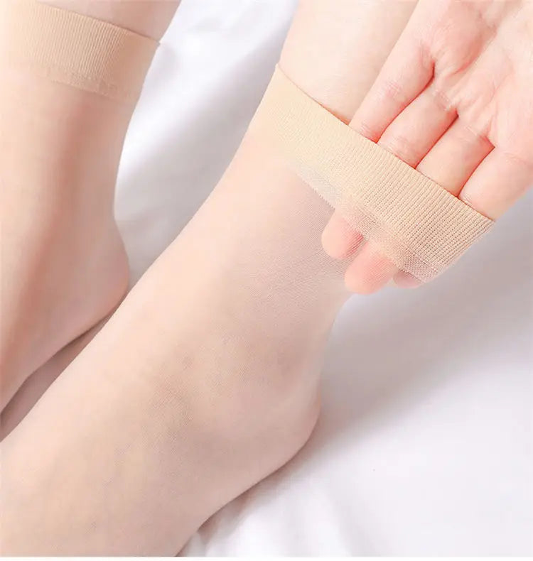Spring Summer Women Soft Socks Thin Silk Socks Non-Slip Skin Solid Color Socks Transparent Ladies Breathable Sock