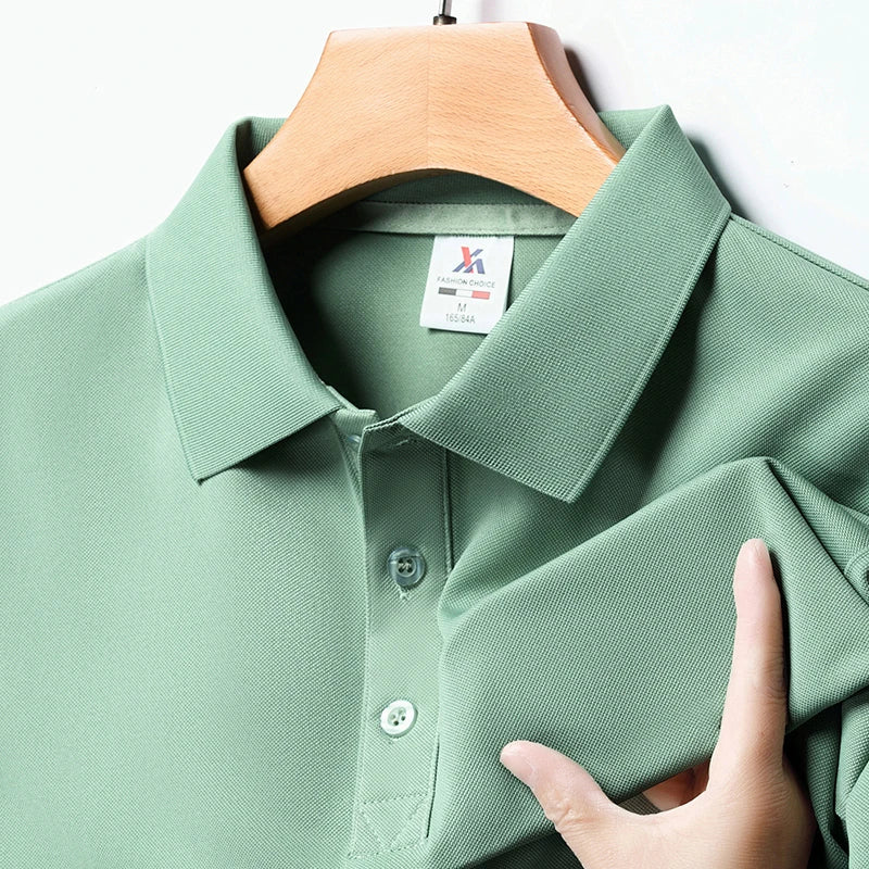 Men's Fashion Solid Short Sleeved Striped Lapel Polo Shirt Summer Breathable Comfortable Top