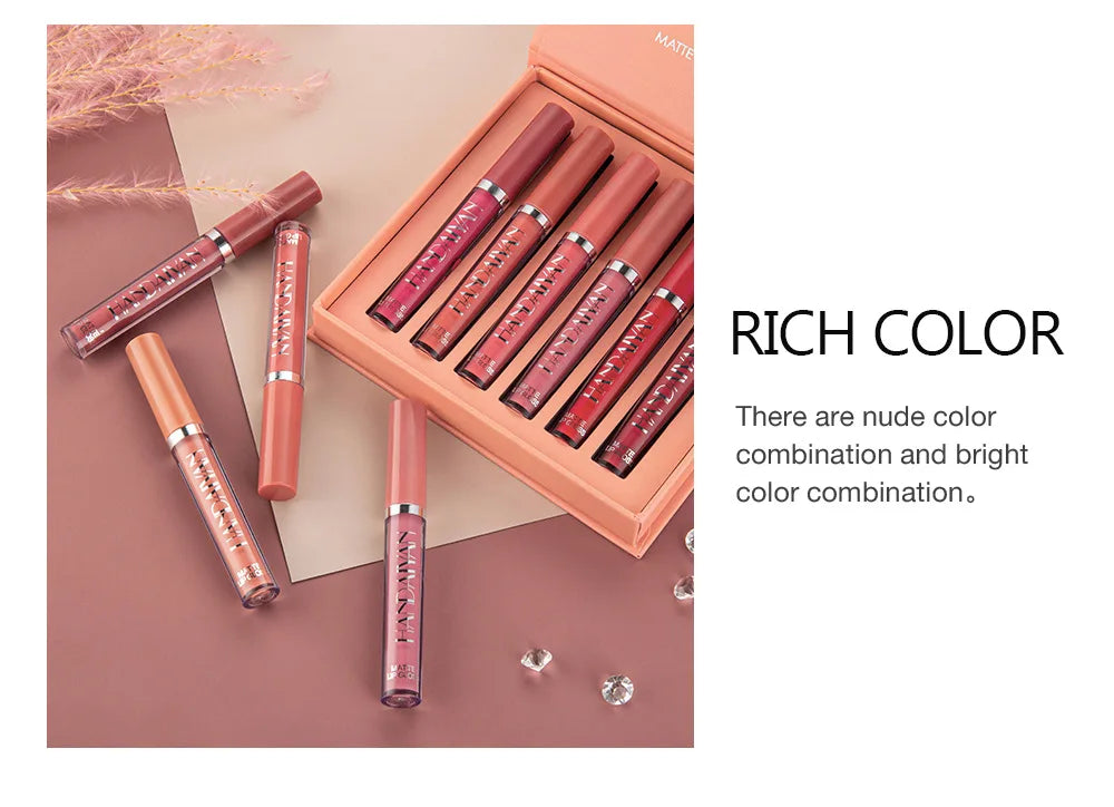 6Pcs Makeup Lipstick Liquid Velvet Matte Gloss Lip Red Lipstick Nude Women Long Lasting Waterproof Beauty Cosmetic Kit