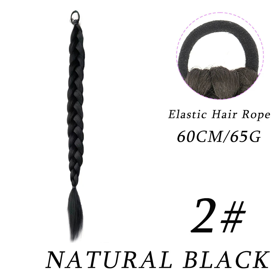 DIFEI Synthetic Boxer Ponytail Hair Extensions Elastic Hair Rope Wigs Natural Black Heat Resistant Braided Fakehair for Women