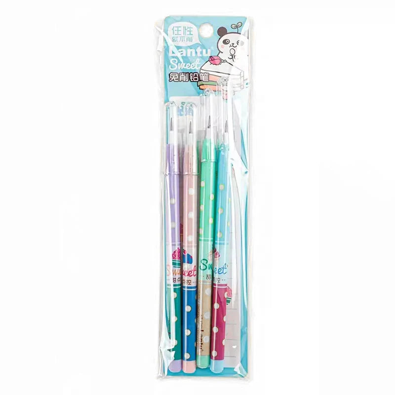 4pcs Non Sharpening Pencils Kawaii Mechanical Pencils for Kids Automatic Pens Replaceble Refills Korean Stationery School Office