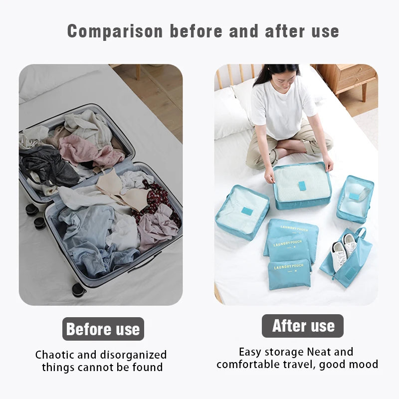 7/6 Pcs Set Portable Travel Organizer Storage Bags Suitcase Packing Set  Luggage Organization Bags For Clothes Shoes Cosmetics