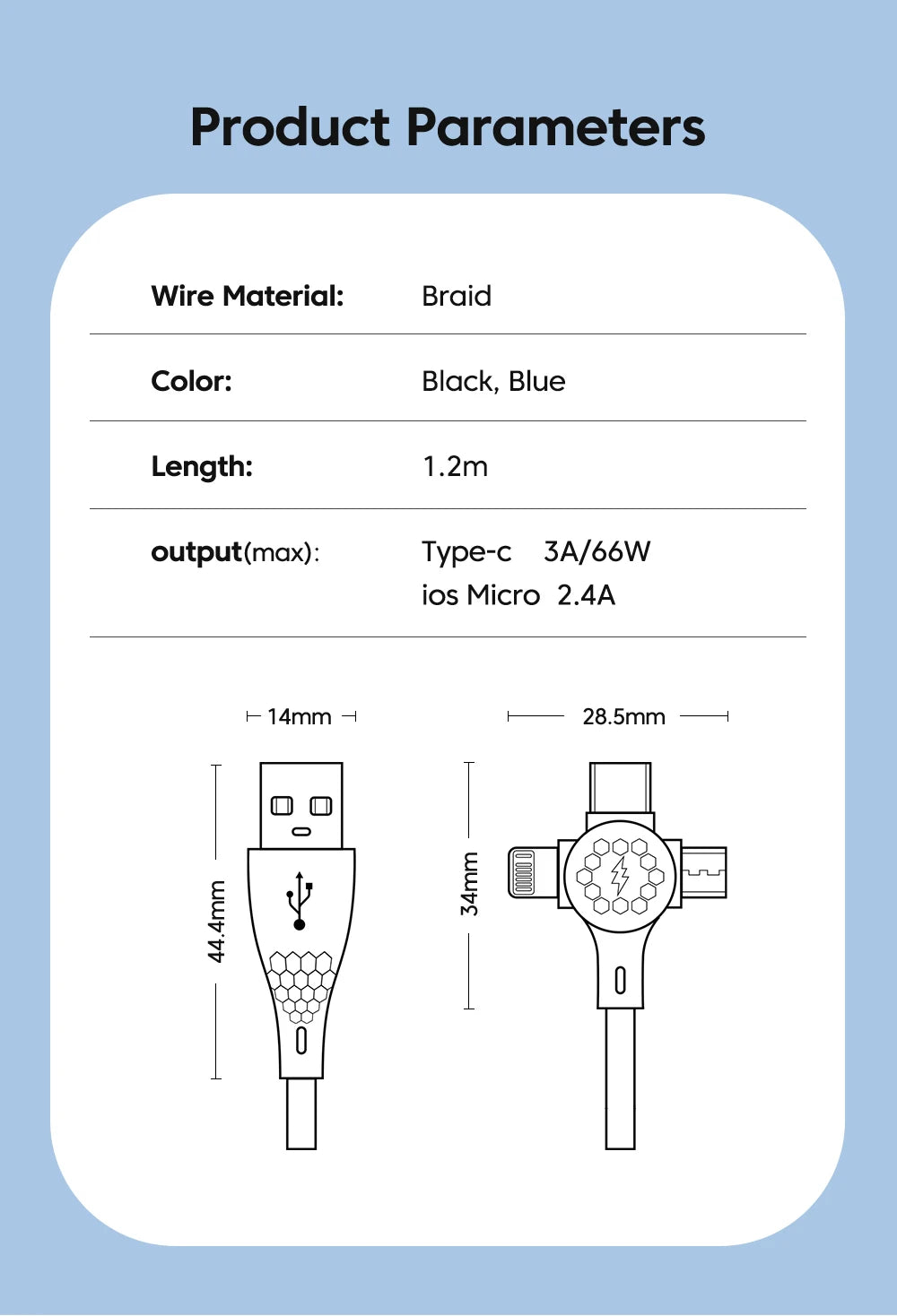 66W 3 in 1 Fast Charging Cable USB to Micro Type C IOS Cable For iPhone Xiaomi Huawei Mobile Phone Multi Charger Cable USB Cable