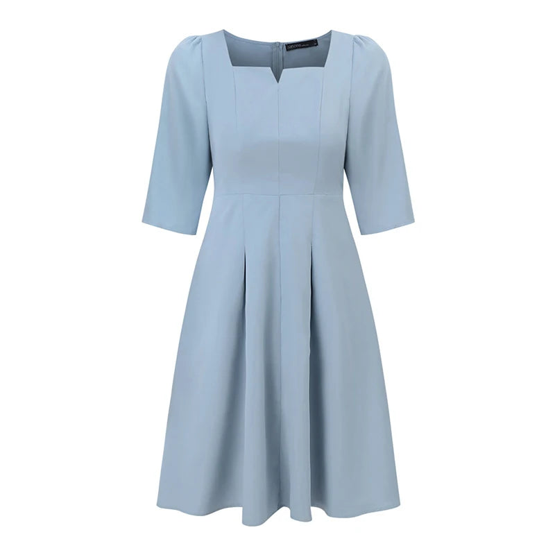 ZANZEA Fashion Summer Dress Women Half Sleeve Square Collar Sundress Elegant Party Vestido Casual Solid OL Work Dresses Robe