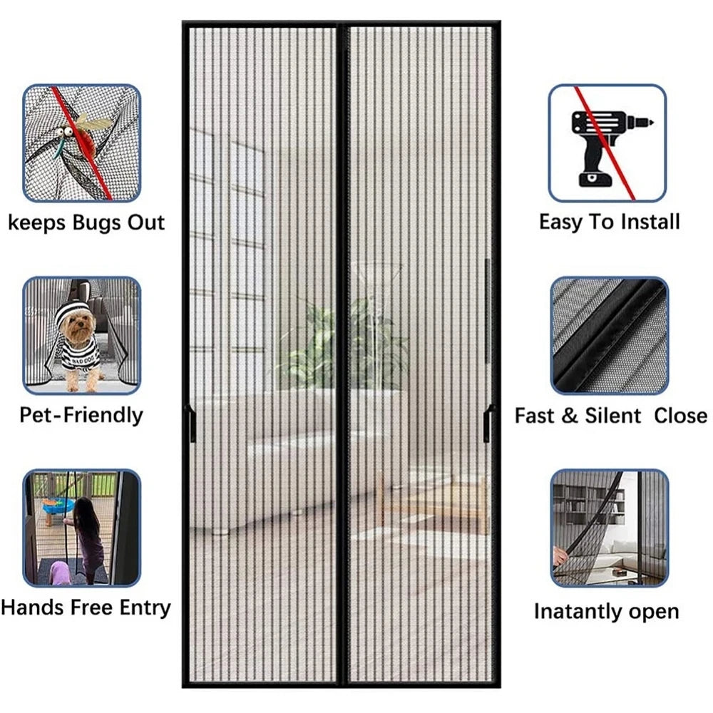 Mosquito Net Curtain Magnets Door Mesh Insect Sandfly Netting with Magnets on The Door Mesh Screen Automatic Closing Door Screen