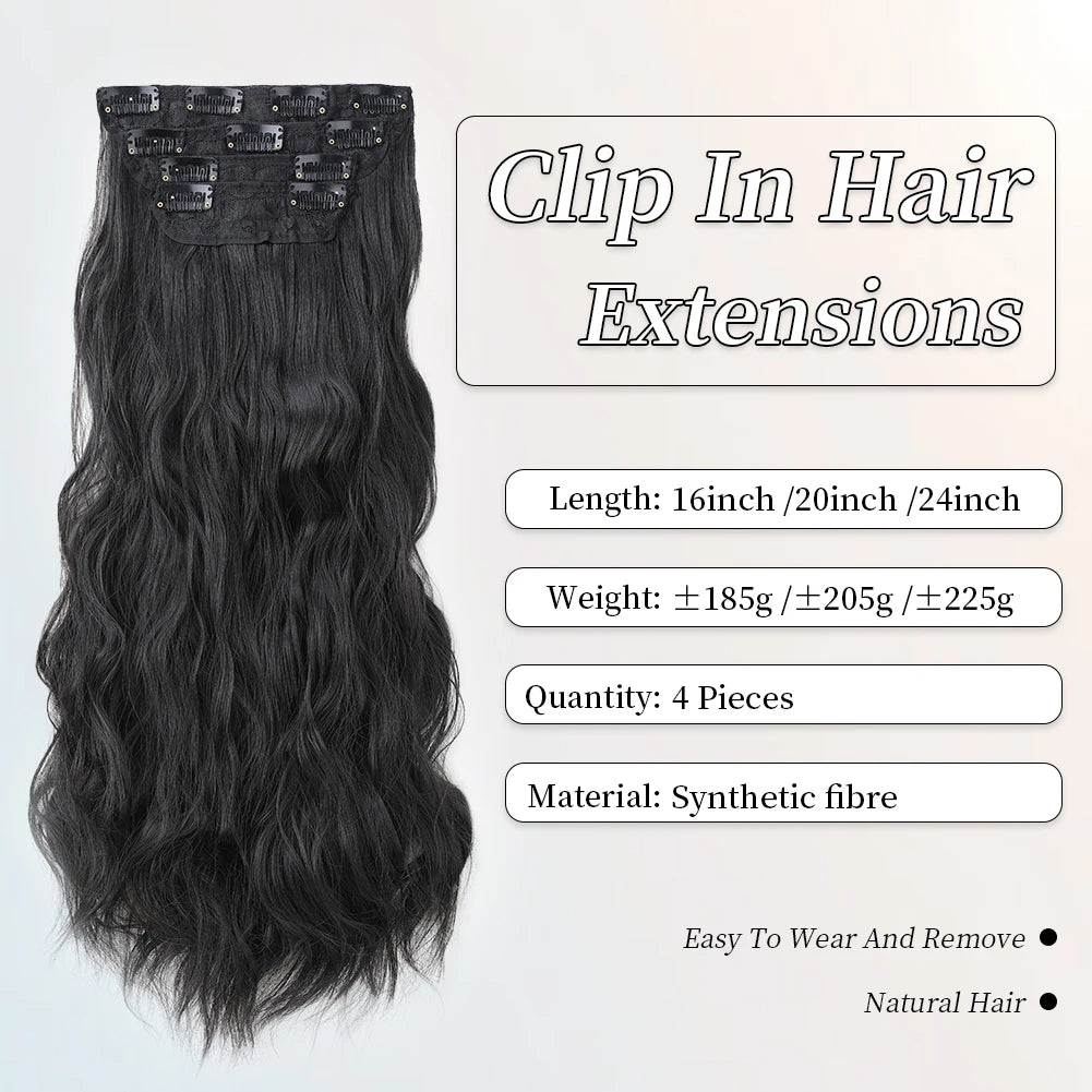 Body Wave Hairstyle Synthetic Hair Extensions 4pcs/set Head   Wigs Clip Clips Hair Extensions For Women Girls