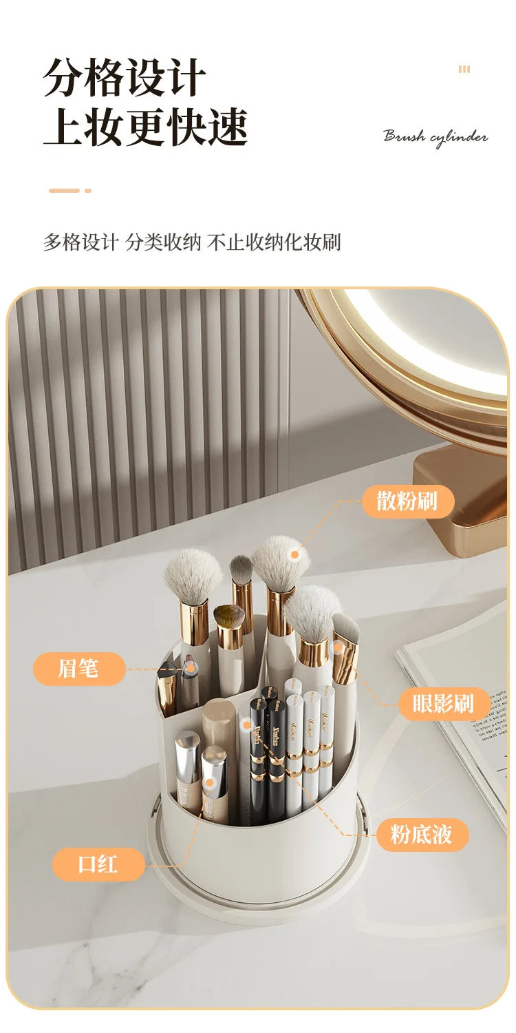 Makeup Brush Holder 360° Rotating With Lid Lipstick Eyebrow Pencil Holder Eye Shadow Storage Box Bird Cage Cosmetic Organizer