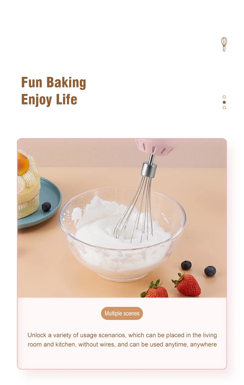 Wireless Portable Electric Food Mixer Hand Blender 3 Speeds High Power Dough Blender Egg Beater Baking Hand Mixer Kitchen Tools
