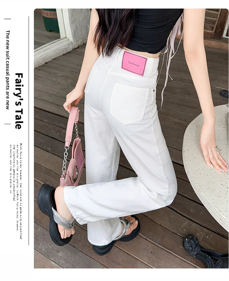 Women's Denim Pants White Brand High Quality Wide Leg Straight Brand High Quality Daily Classic Female Jeans Dropship New