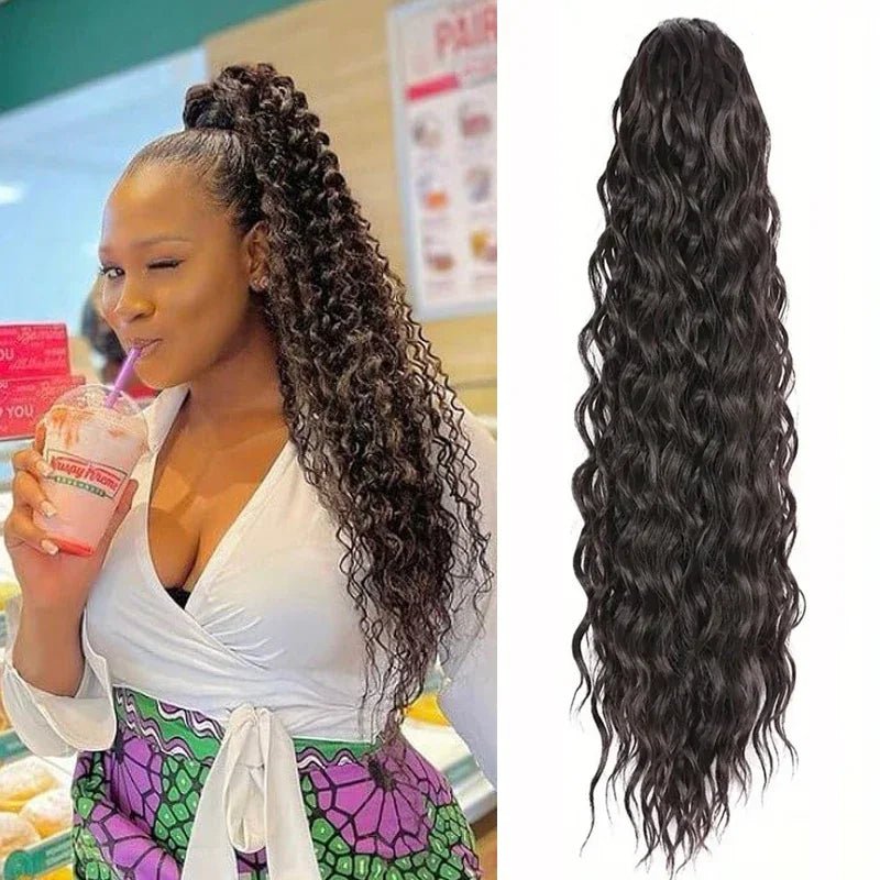 Corn Curly Drawstring Ponytail Extension For Black Women Long WavyNatural Ponytail Synthetic Hairpiece Natural Synthetic Hair
