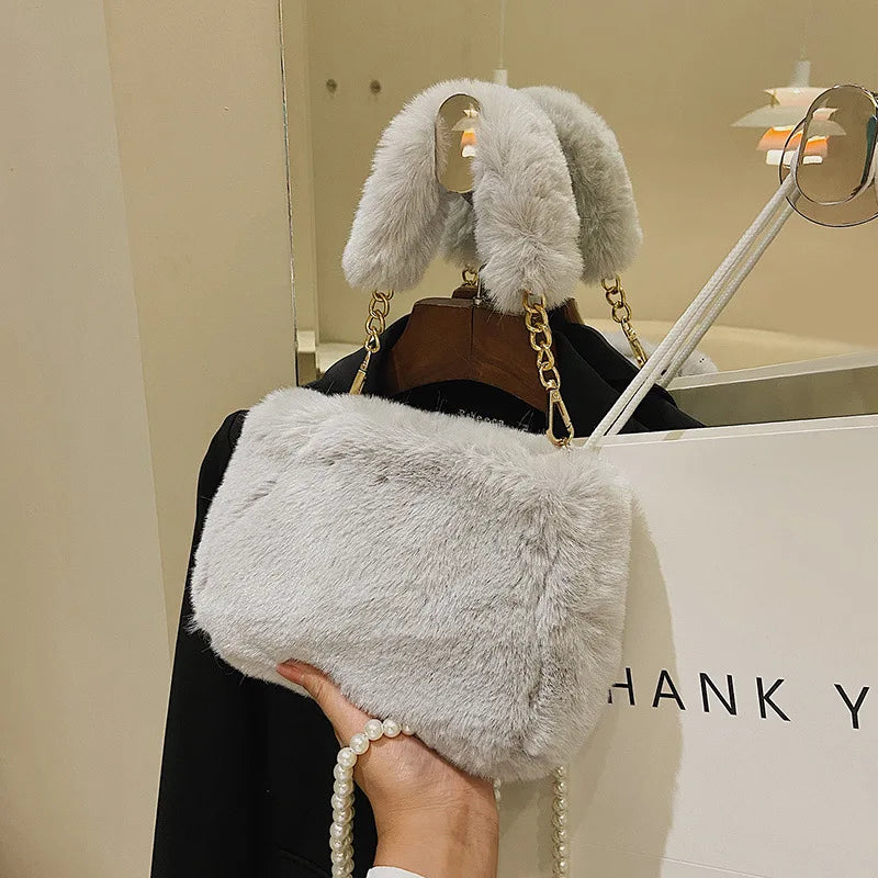 Autumn And Winter Plush Handbag For Woman New Small Chain Crossbody Bag Fashion Small Square Bag Single Shoulder Bag
