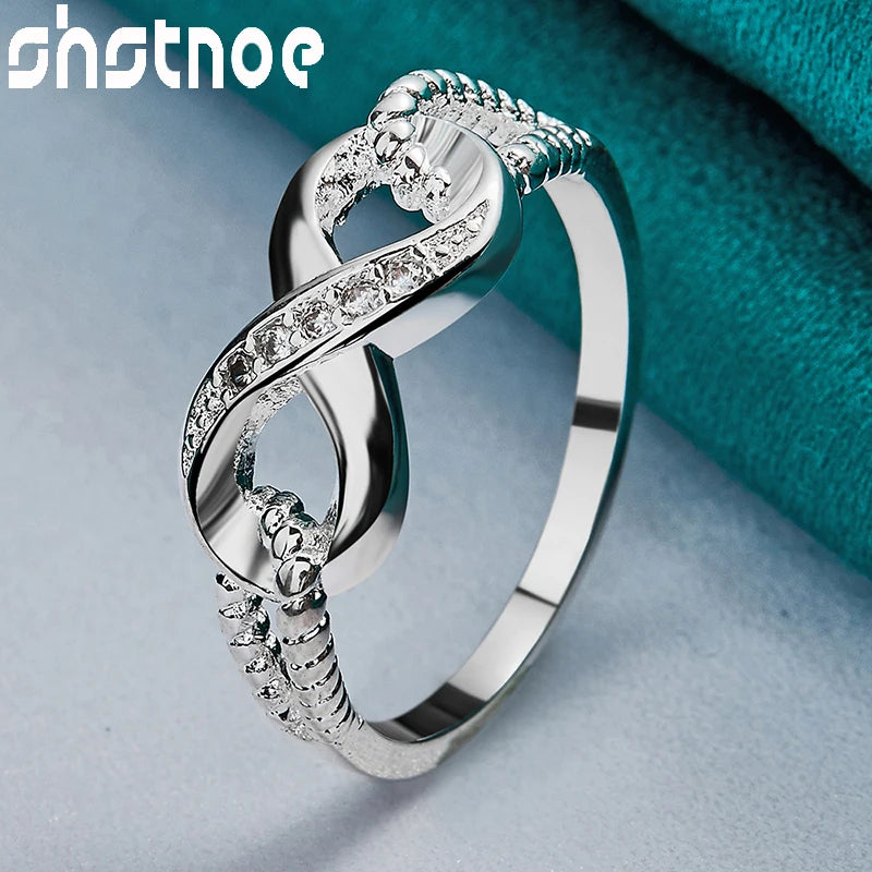SHSTONE Beautiful 925 Sterling Silver rings Inlay Zircon  Numeral 8 Ring For Women Charm Jewelry Bridal Wedding Engagement Bands