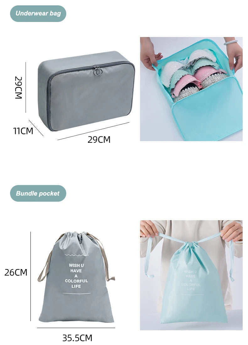 7/8/9 PCS New Set Travel Organizer Storage Bags Large Capacity Suitcase Storage Luggage Clothes Sorting Organizer Set Shoe Pouch