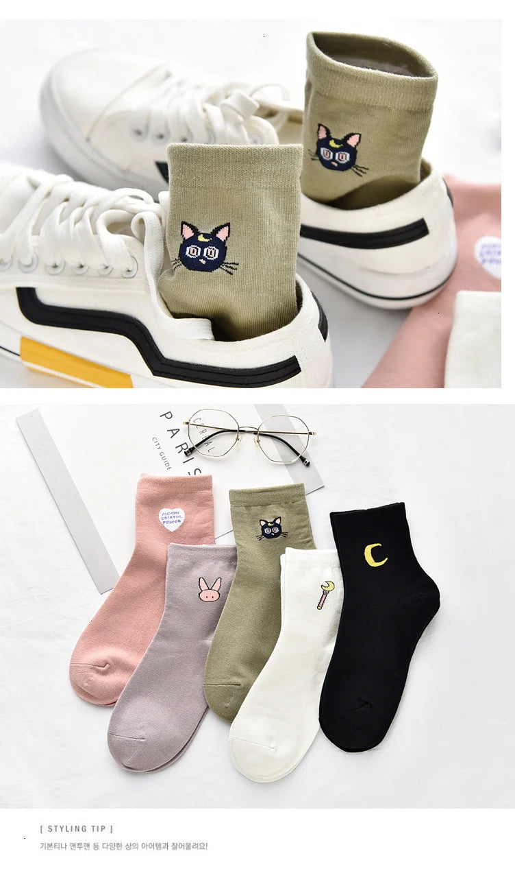 Women Solid Lovely Patterned Harajuku Socks Cotton Casual Cute Animal New Year Gift Socks For Female Sweat Absorption Breathable