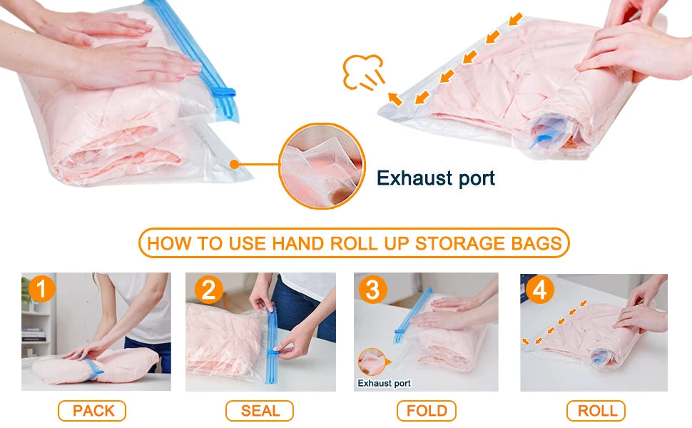 Travel Compression Bags, Roll Up Travel Space Saver Bags for Luggage, Cruise Ship Essentials Cothes