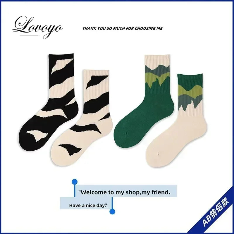 INS Fashion Socks Hip Hop Skateboard Striped Mid Tube Socks Solid Color Breathable Cotton Sock Women Cute Socks