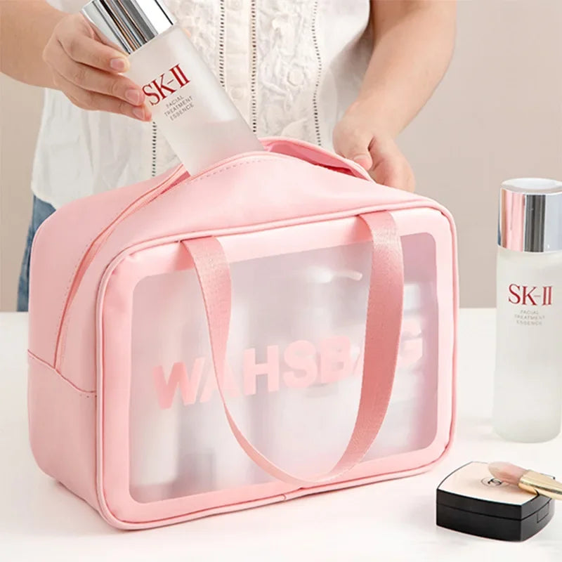 Portable Travel Clear Storage Bag PVC Makeup Bag Waterproof Washbag Transparent Large Capacity Women's Portable Cosmetic Cases