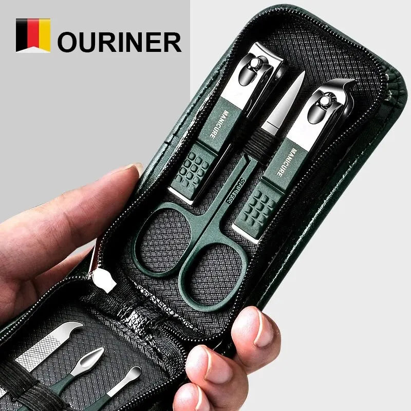 New 6 Pcs Portable Luxury Manicure Sets Pedicure Kits Bright Black Nail Clipper Set Personal Care Tools Eyebrow Scissors