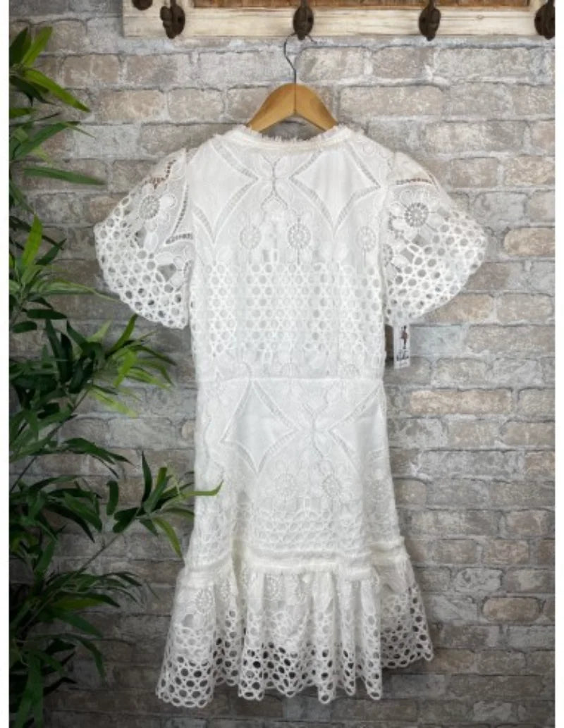 Dress Women Lace Slim Fits Solid Mini Package Hip Short Sleeve Bodycon Dress V-neck Summer French Style Sheath Dress