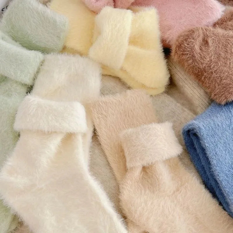 Solid Cozy Mink Velvet Socks Women Autumn Winter Hosiery Thicken Warm Pure Color Sleep Bed Floor Home Fluffy Harajuku Girl Sock