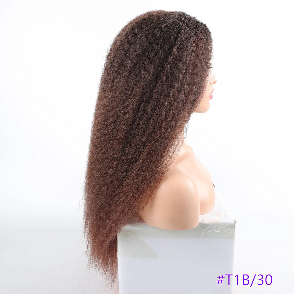 Long Puffy Kinky Curly Synthetic Wigs for Women Black Brown Color Synthetic Curly Hair Wigs Afro Kinky Curly Synthetic Hair Wigs