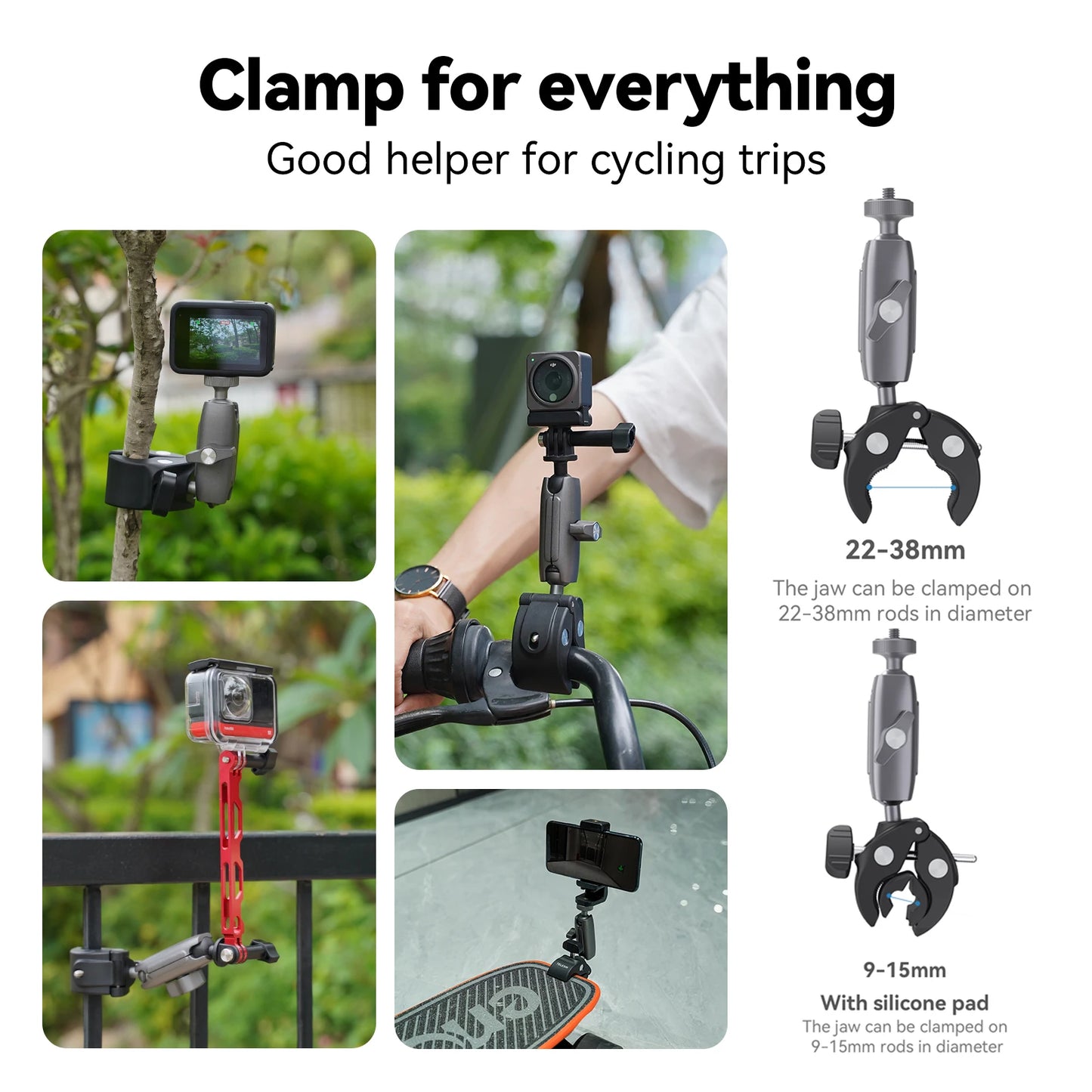TELESIN Cycling Motorcycle Clip Magic Arm 360° Aluminum Alloy Super Clamp 1/4" Hole For Camera GoPro Mobile Phone Action Camera