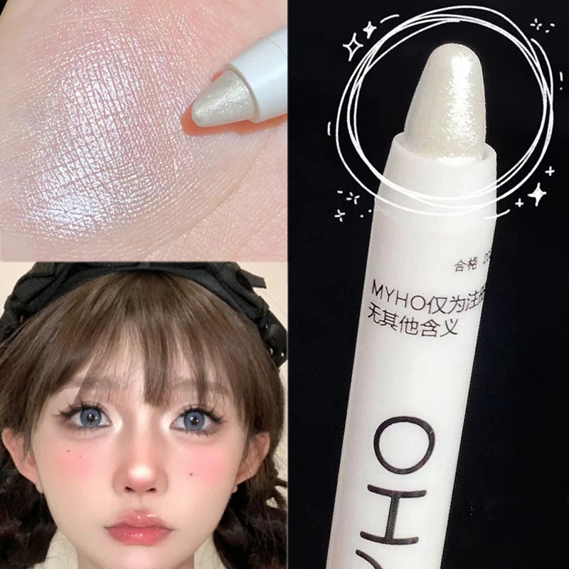 Glitter Highlighter Pen Waterproof Pearlescent Matte White Sliver Diamond Brighten Lying Silkworm Eyeshadow Stick Facial Makeup
