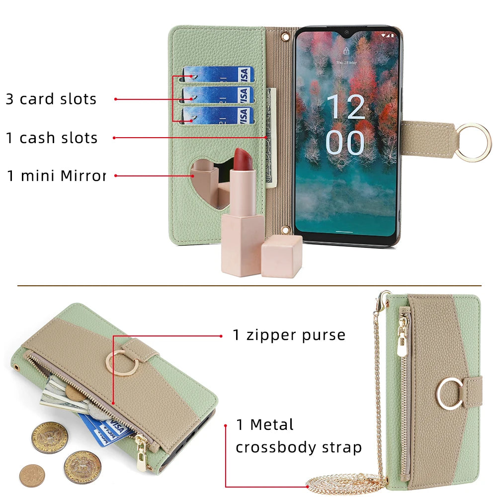 New Fashionable Multi-color Patchwork Flip Leather Phone Case with Lanyard Nokia C12 Pro X10-X20 G21-G11 G10-G20 C20 1.4