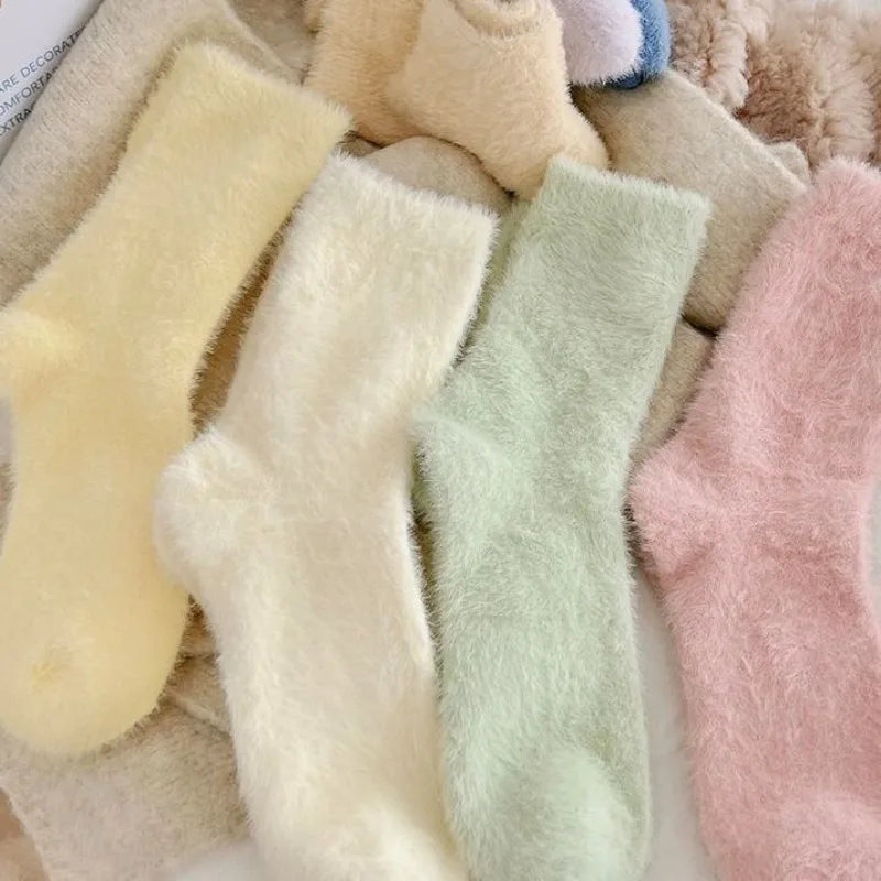 Solid Cozy Mink Velvet Socks Women Autumn Winter Hosiery Thicken Warm Pure Color Sleep Bed Floor Home Fluffy Harajuku Girl Sock