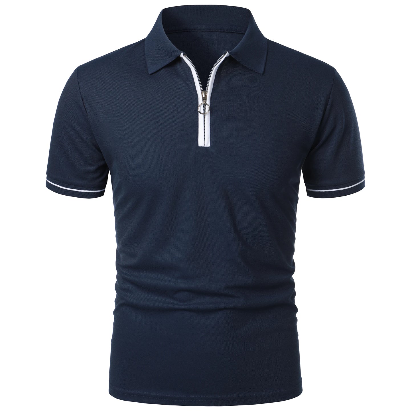Men's polo shirt color matching short-sleeved zipper lapel T-shirt casual shirt