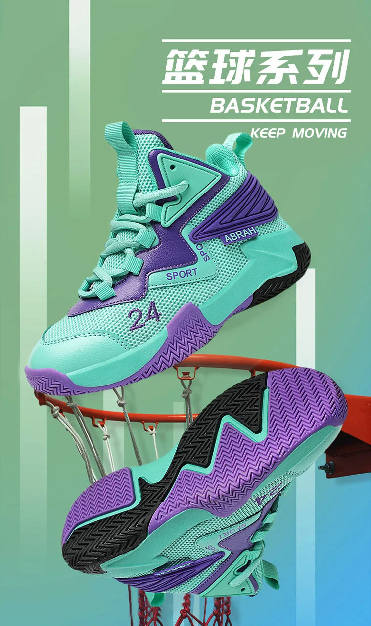 Children's Basketball Shoes for Boys Breathable Casual Sneakers Thick Sole Anti-slippery Kids Student Running Sports Shoes