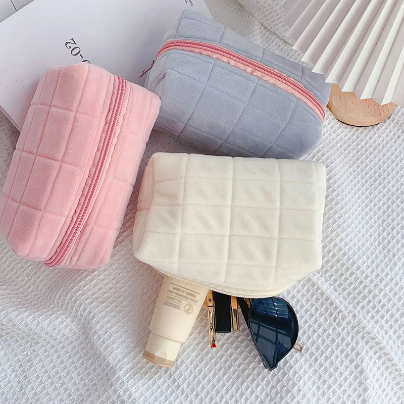 Women Zipper Fur Cosmetic Storage Bag Large Solid Makeup Organizer Handbag Stationery Pencil Case Travel Make Up Toiletry Punch