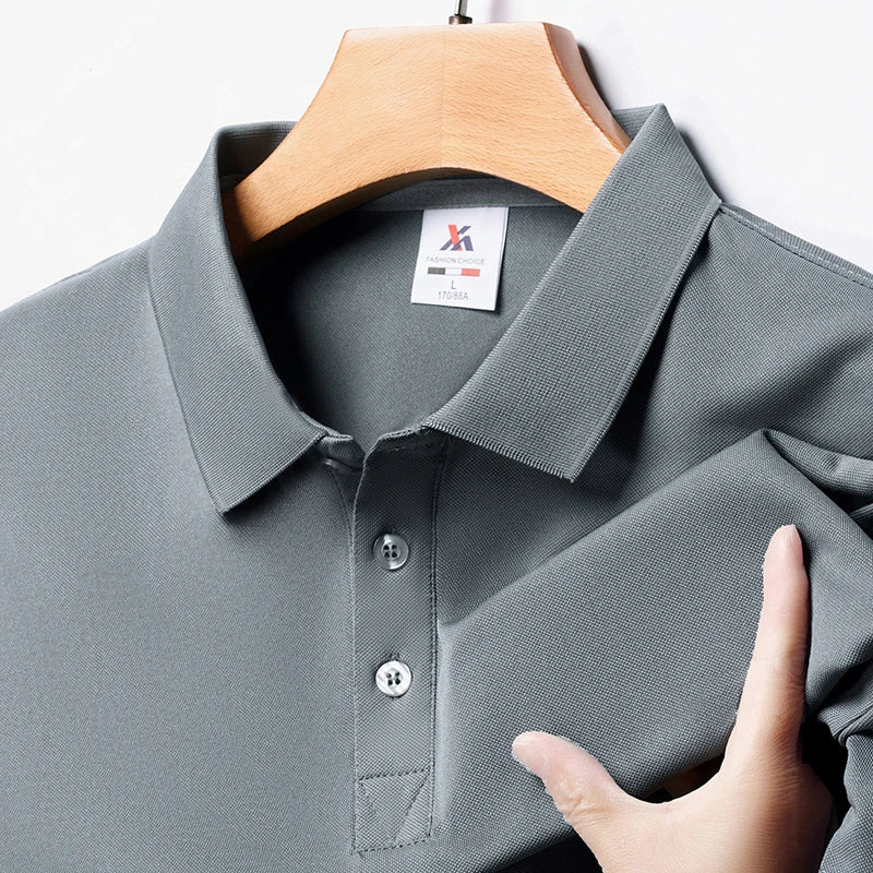 Men's Fashion Solid Short Sleeved Striped Lapel Polo Shirt Summer Breathable Comfortable Top