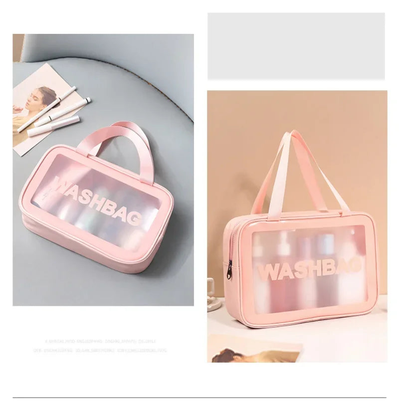 Portable Travel Clear Storage Bag PVC Makeup Bag Waterproof Washbag Transparent Large Capacity Women's Portable Cosmetic Cases