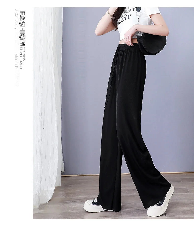 High Waist Women's Pants Ice Silk Woman Clothing Thin Youthful Woman Clothes Casual Korean Reviews Many Clothes Slim Loose Pants