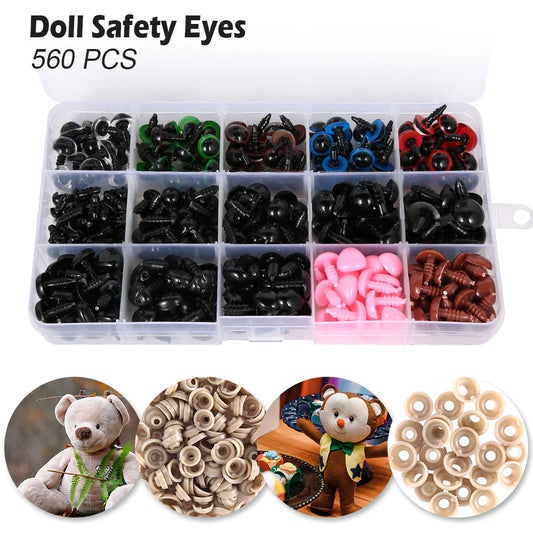 560Pcs Doll Making Eyes Reusable Plastic Button Eyes Multiple Sizes DIY Stuffed Animals Toy Bear Eyes for Plush Crochet Dolls