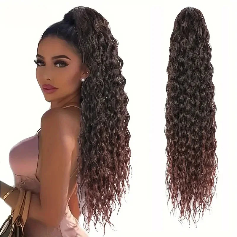 Corn Curly Drawstring Ponytail Extension For Black Women Long WavyNatural Ponytail Synthetic Hairpiece Natural Synthetic Hair