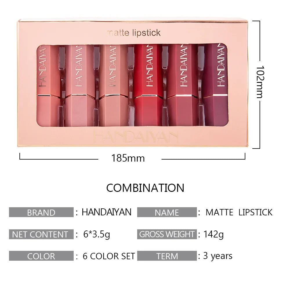 6 Colors Waterproof Nude Matte Lipsticks Long Lasting Lip Stick Not Fading Sexy Red Pink Velvet Lipsticks Makeup Cosmetic Batom