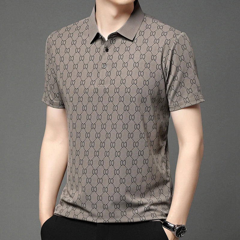 2024 Summer New Men's Business Print Short Sleeved POLO Shirt Comfortable and Cool Casual Fashion T-shirt