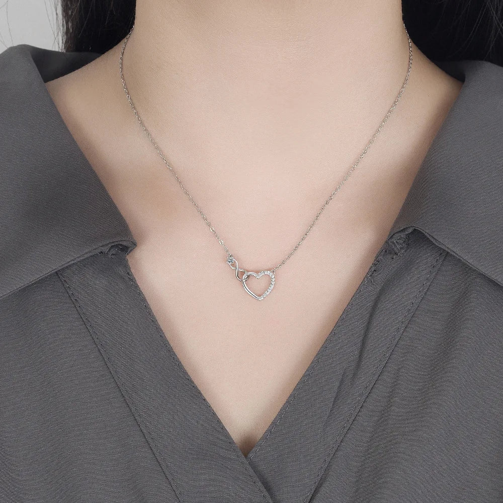 925 Sterling Silver Zircon Heart Interlocking Necklaces For Women Luxury Quality Jewelry Gift Female Free Shipping Items GaaBou