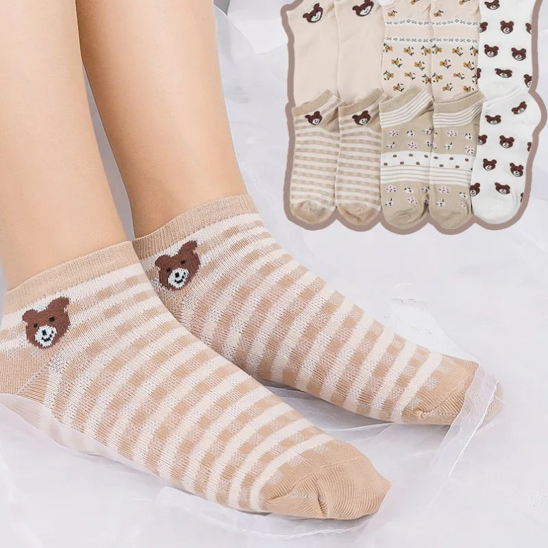 Cute Cat Boat Socks Summer Anti Slip Sweet Lovely Cartoon Animals Simple Short Sock Sweat-absorbing Breathable Elastic Hosiery
