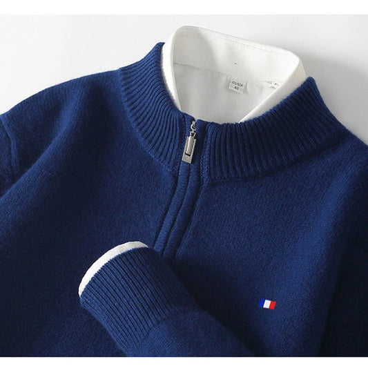 100% Ordos Cashmere Sweater Autumn Winter Men's Clothing Korean High-quality Half-High Zipper Pullover Business Casual Wool Blen