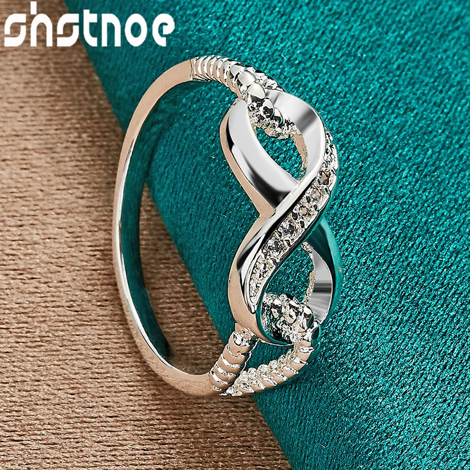 SHSTONE Beautiful 925 Sterling Silver rings Inlay Zircon  Numeral 8 Ring For Women Charm Jewelry Bridal Wedding Engagement Bands